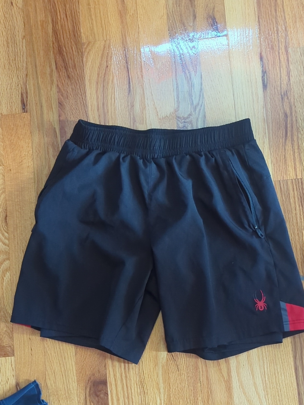 Spyder Black Athletic Shorts with Red Logo and Accent